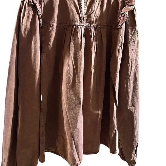 Heyson Brown Smocked Puff Sleeve Blouse with Bib Collar size small - Picture 3 of 4